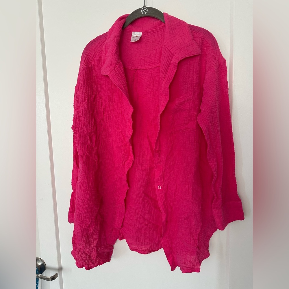 Shade & Shore Bright Pink Button Down linen Shirt